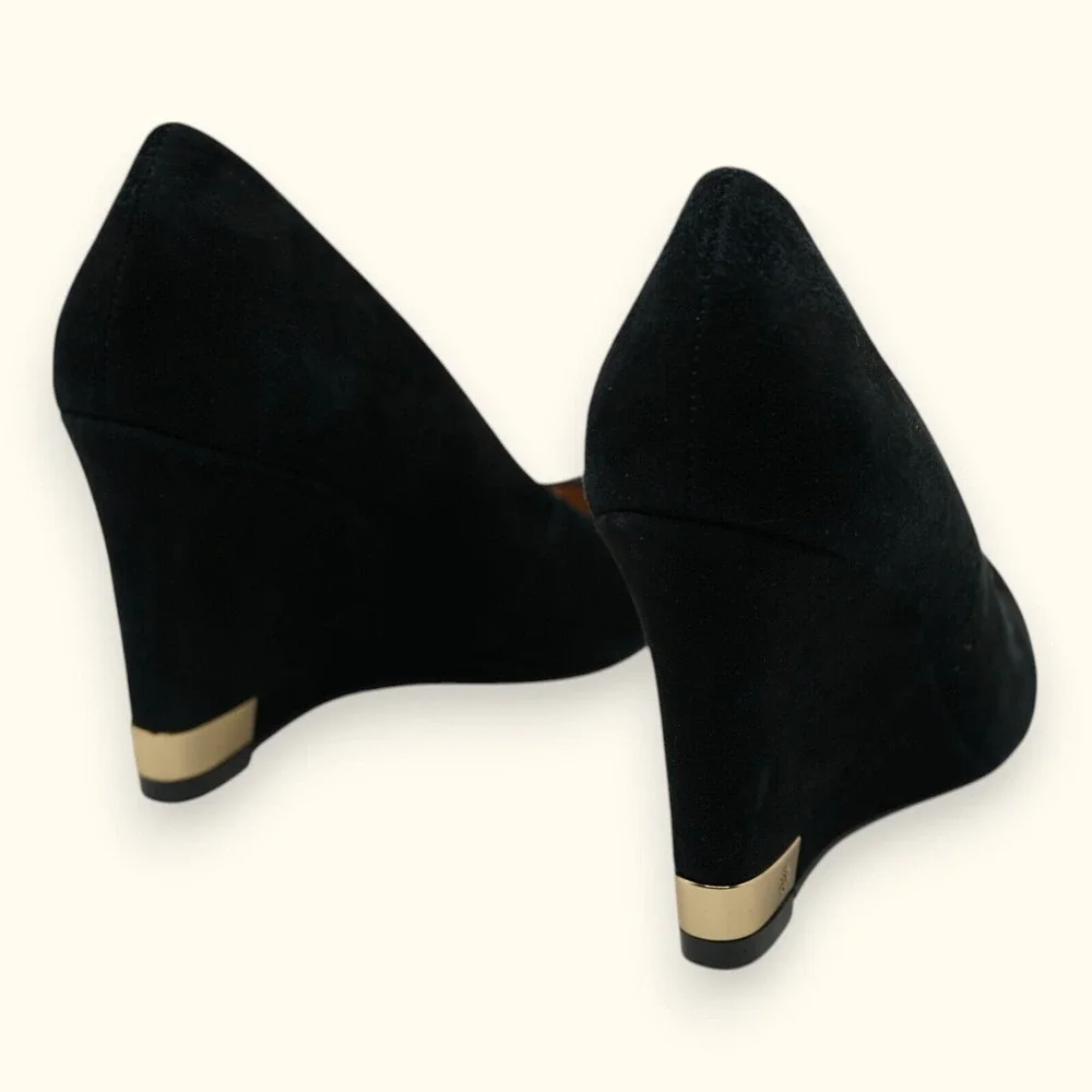 Tory Burch Astoria Wedge Lancaster Suede Shoes Size‎ 6M ~ Heel 3.5